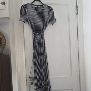 Club Monaco Navy and White Striped Midi Dress